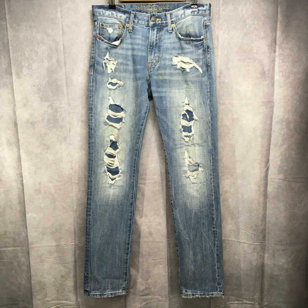 American Eagle Mens Slim Straight Fit Jeans size 30x34‎ Light Wash Blue AE